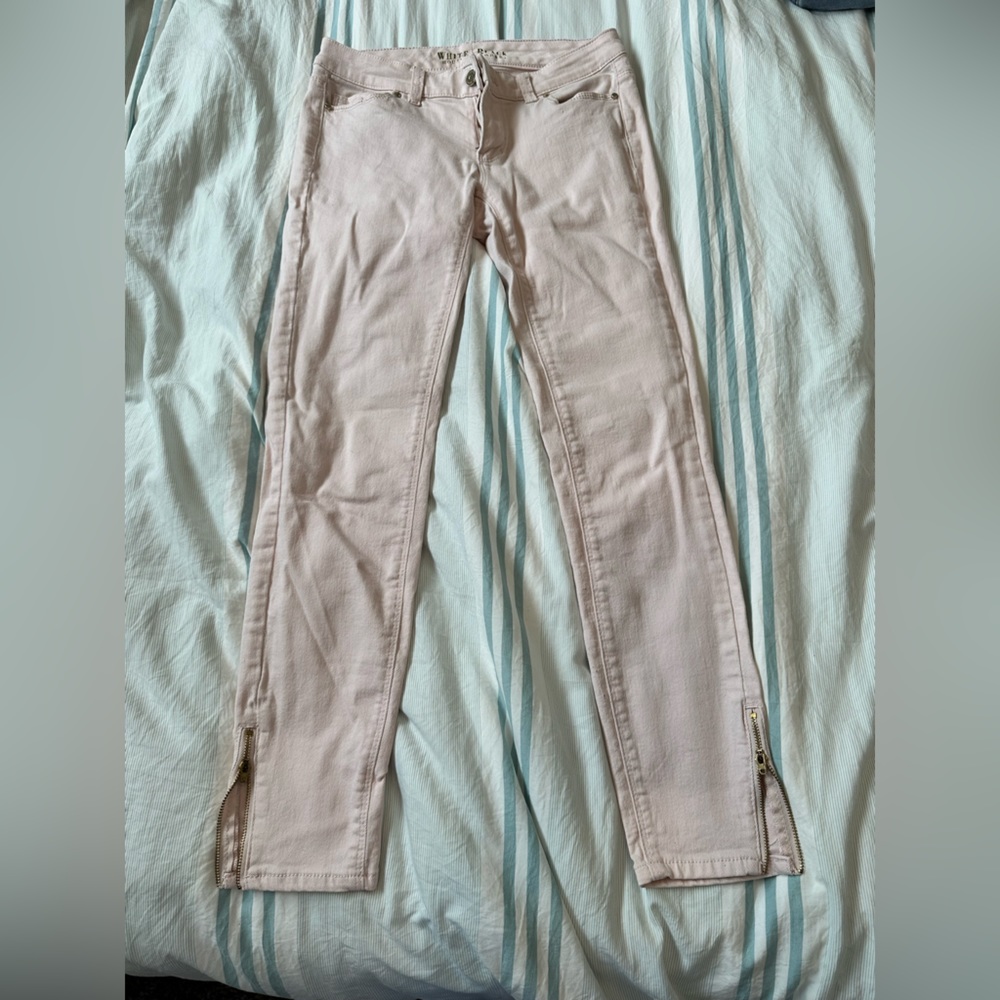 White House Black Market Pink Jeans with Ankle Zippers Size 2